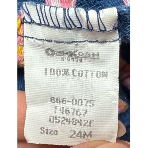 Vintage Osh Kosh B'Gosh 24M 2T Overalls Blue Denim Girls Patterned Ducks Pink - Picture 9 of 11